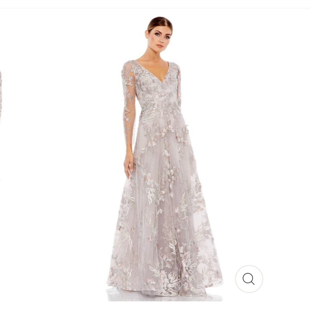 Mac Duggal Appliquéd Illusion A Line Gown